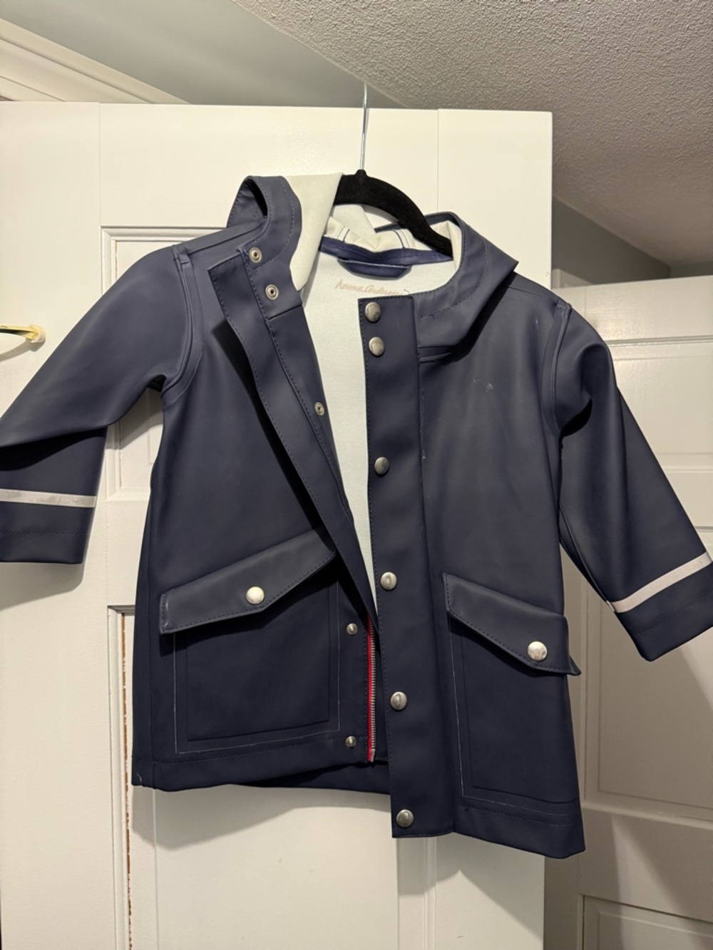 Hanna Andersson Navy Kids Hooded Raincoat with Reflective Stripes